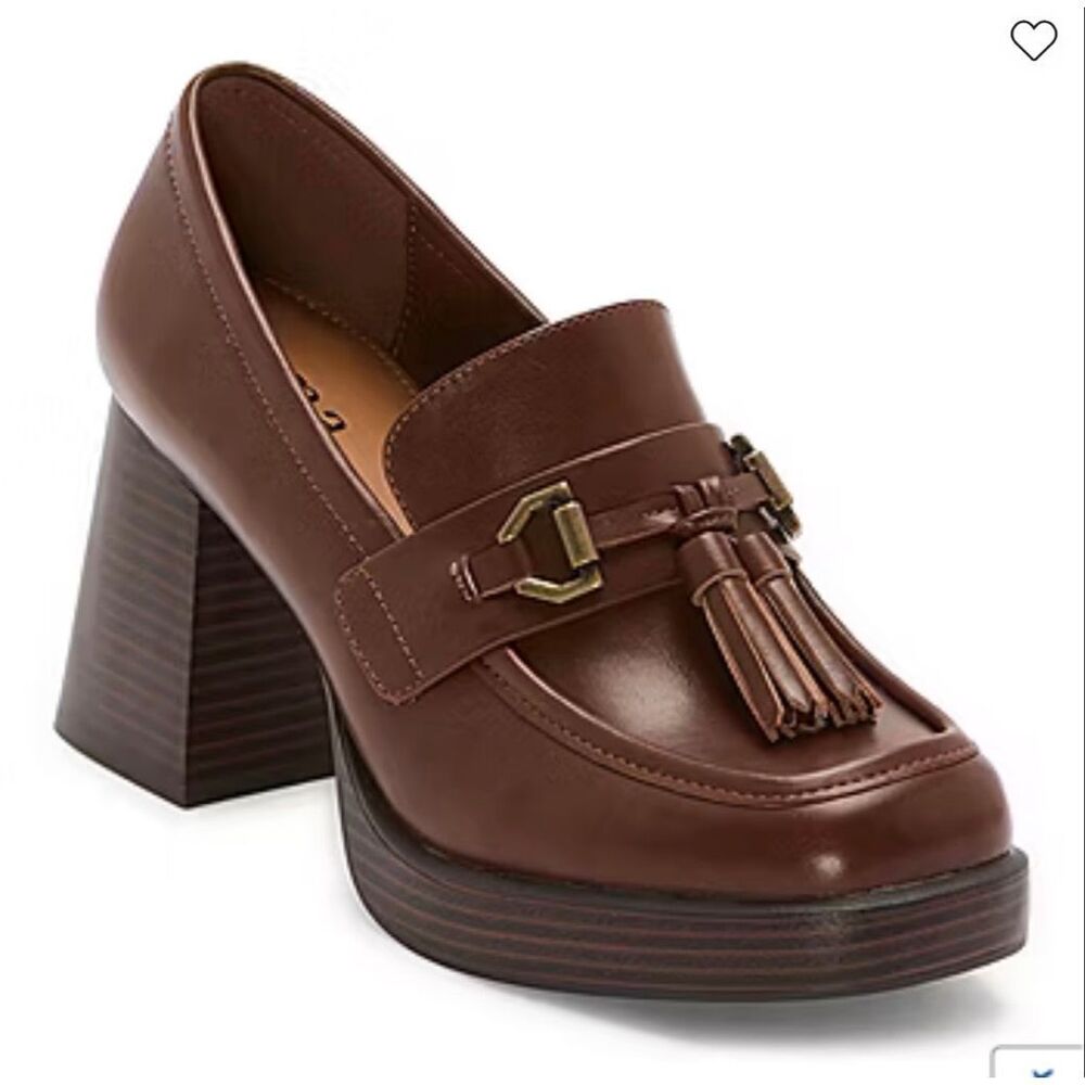 a.n.a Brown Tassel Loafer Block Heel Pumps